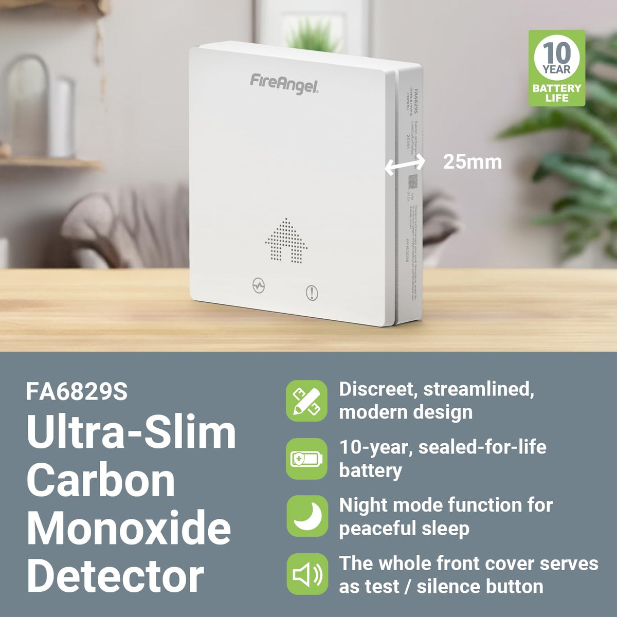 FireAngel FA3820 Portable Carbon Monoxide Detector/Alarm, 10 Year Battery