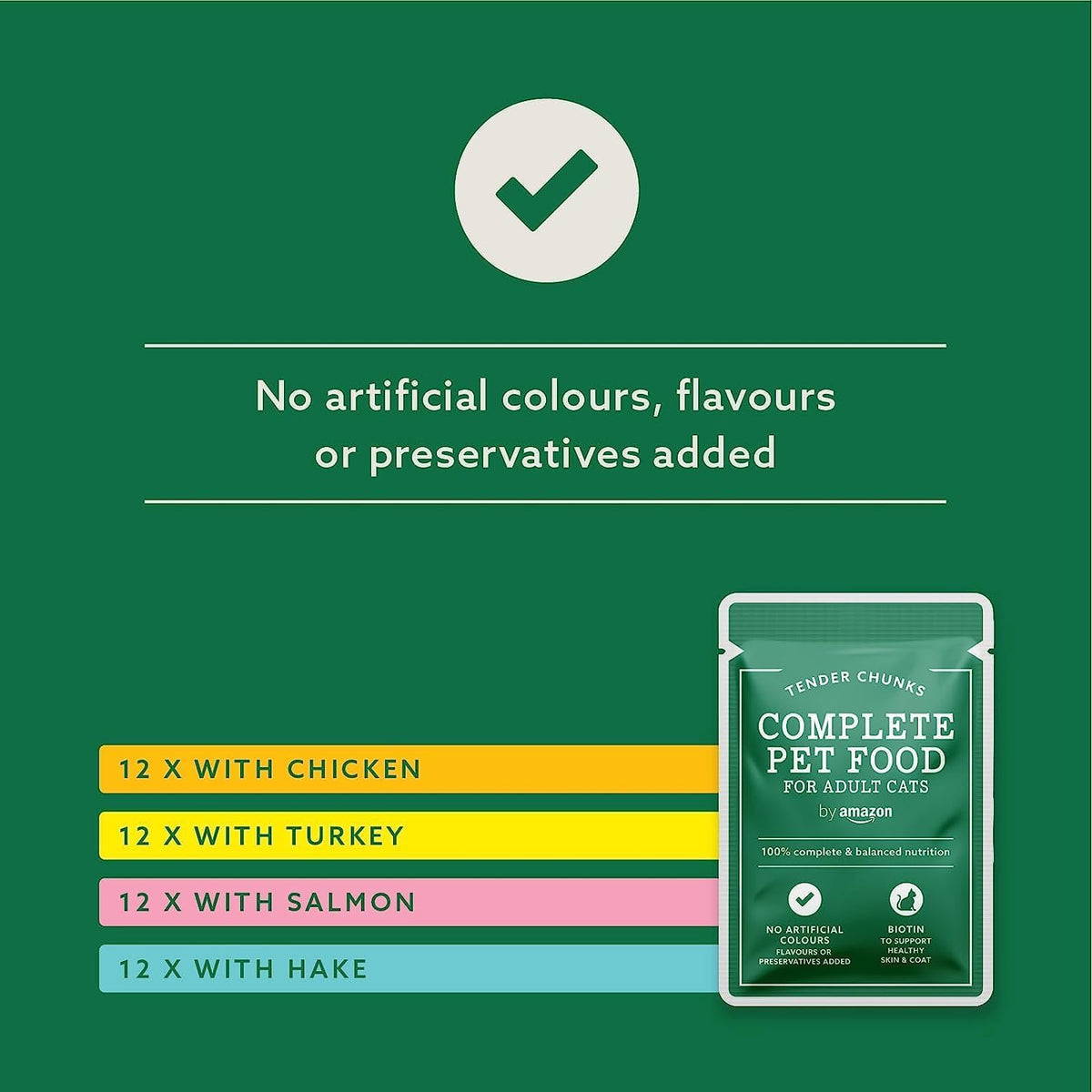 by Amazon Grain-Free Complete Wet Food for Adult Cats, Mixed Selection In Jelly, 4.8 kg (48 pouches of 100g)
