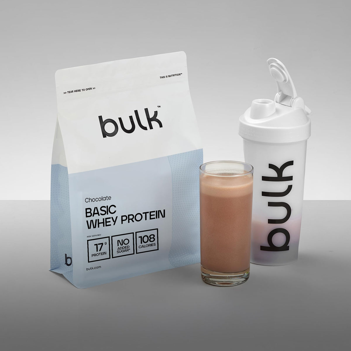 Bulk Basic Whey Protein Powder | Chocolate | 1.25 kg | 41 Servings | Up to 18g Protein per Serving | Low Sugar | Fast Absorbing Formula | Gym Supplement Supports Muscle Growth & Recovery