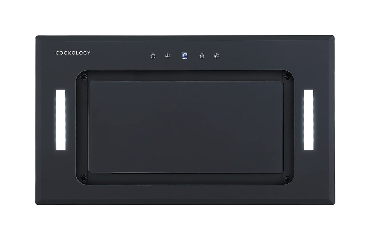 Cookology BUGL750BK Integrated Extractor Fan Cooker Hood in Black - 75cm Width - Built-in Cupboard Glass Canopy - Touch Controls - 2 LED Lights - Switch-off Timer - 3 Speed Settings - A+ Rated