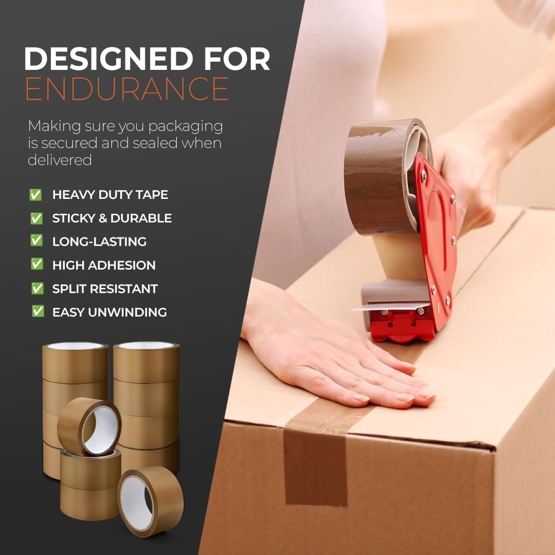 Packaging Tape, Industrial Brown Parcel Tape 3 Rolls With Low Noise - 48mm X 66m, Secure Sticky Brown Tape For Box Packaging, Moving Boxes, Packing Tape Strong For Moving House (3 rolls)