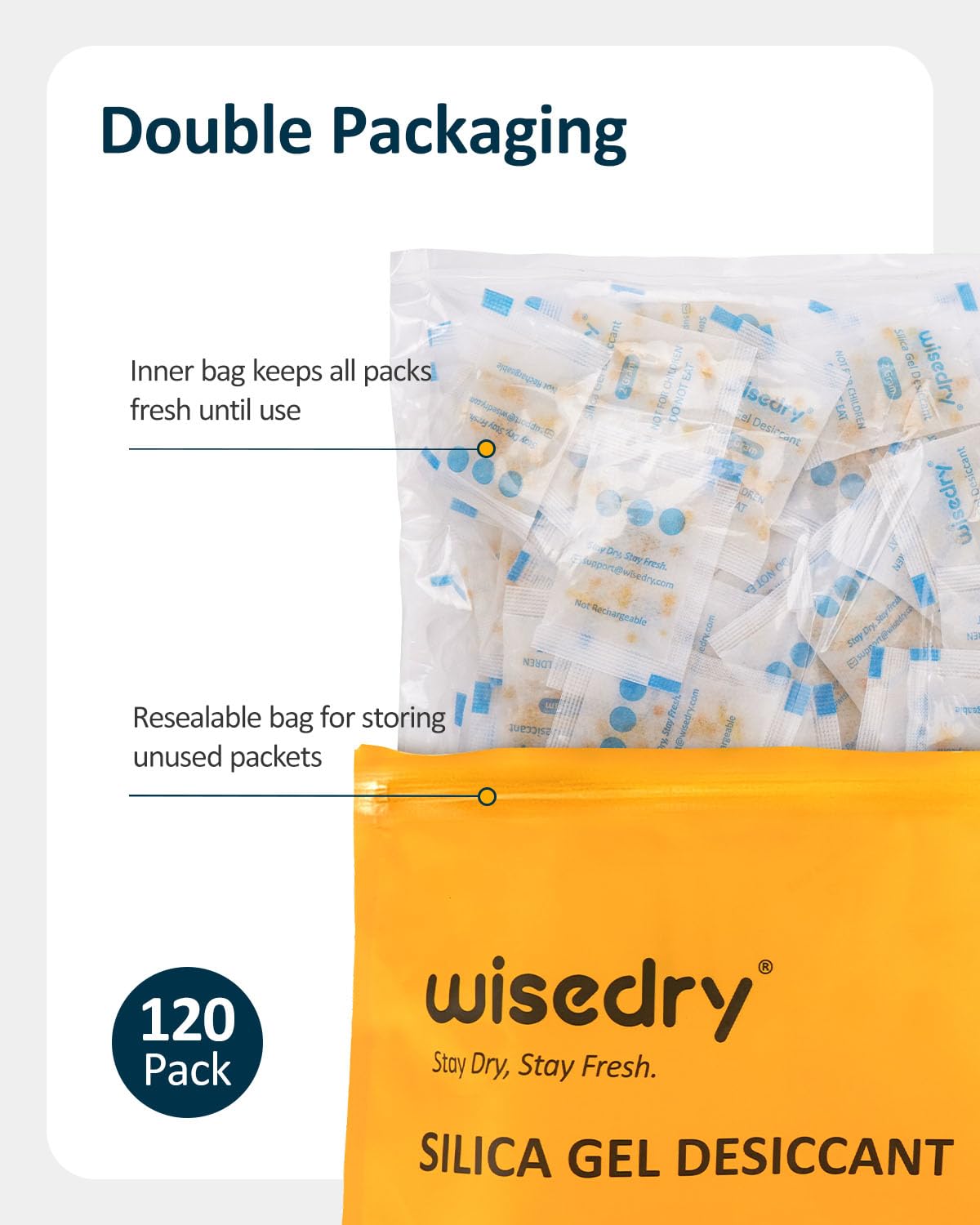 wisedry Silica Gel Sachets Bags 10 Gram x 30 Packs with Orange Beads Humidity Indicator Desiccant Packs Moisture Absorber for Air Dryer Moisture Removal, Food Grade