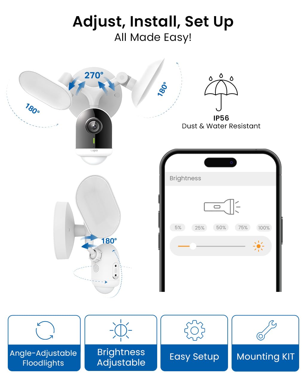 Tapo C216 2K 3MP Pan/Tilt Indoor Outdoor Security Camera Spotlights Camera