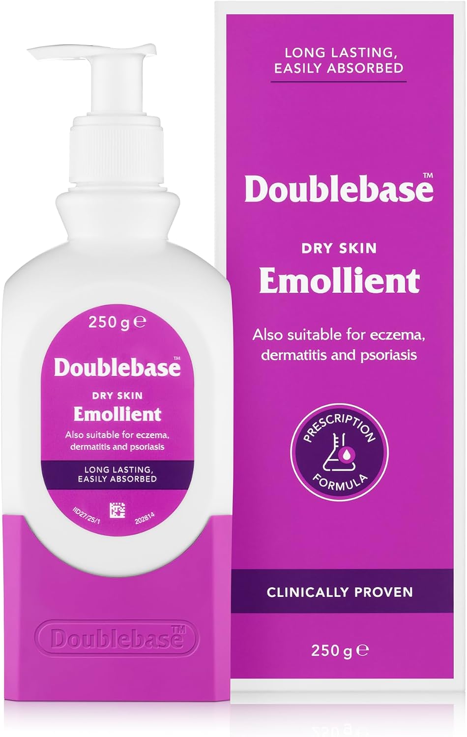 Doublebase Dry Skin Emollient. Clinically Proven Moisturiser for Eczema, Psoriasis and Dermatitis Treatment. Body Cream for Dry Skin Relief (Packaging May Vary), 250g Pump Pack