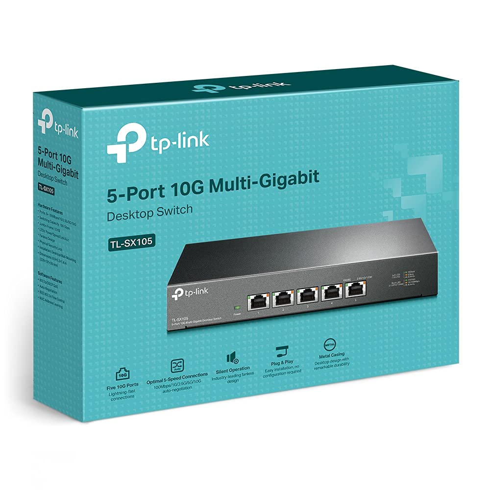 TP-Link TL-SG105S, 5 Port Gigabit Ethernet Network Switch, Ethernet Splitter, Hub, Desktop and Wall-Mounting, Sturdy Metal, Fanless, Plug and Play, Energy-Saving