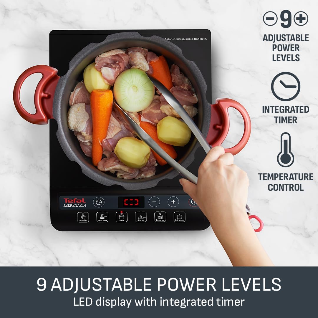 Tefal Slim Portable Induction Hob, 2100W, 6 Functions, Compact, Black