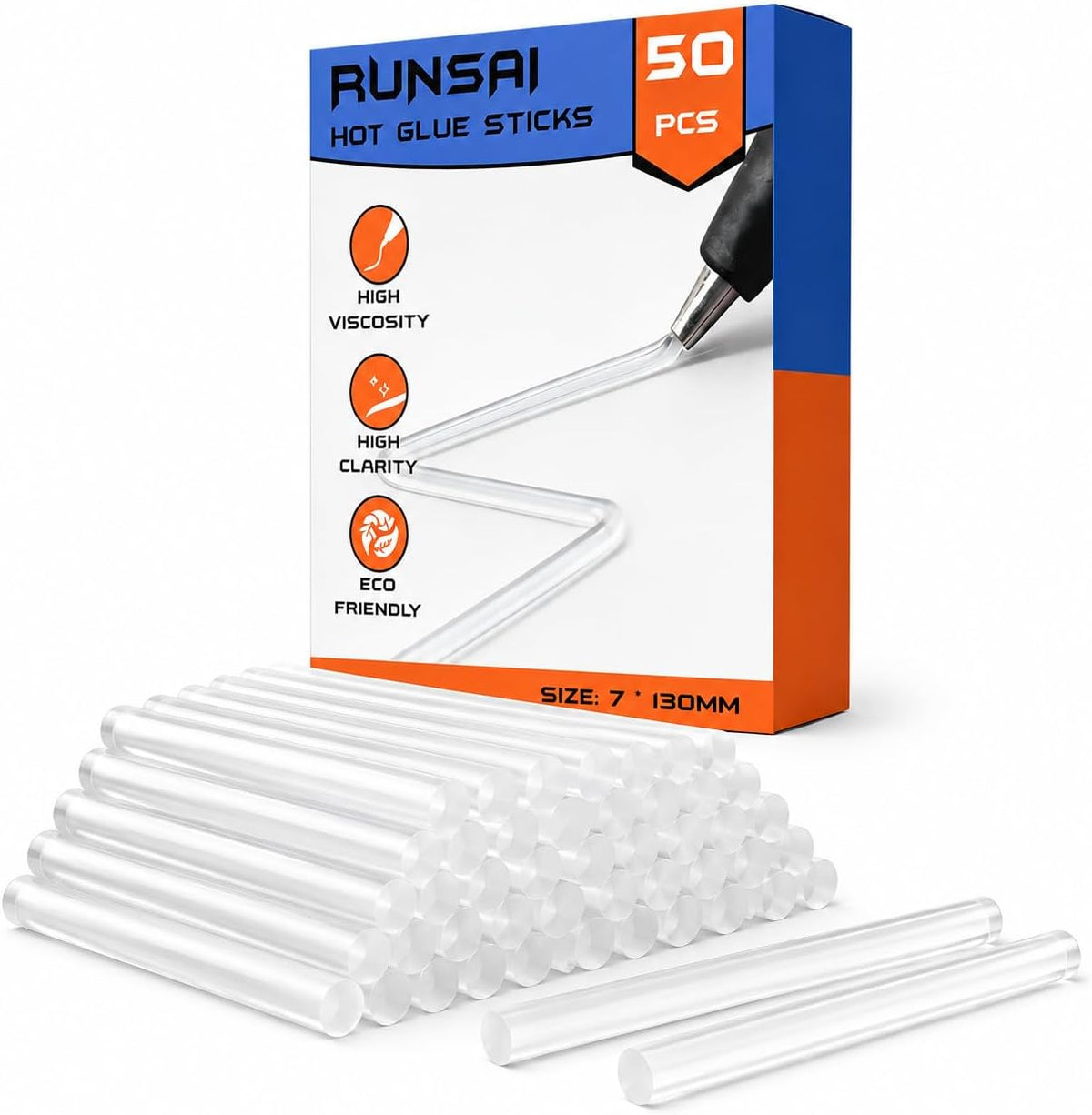 RUNSAI Hot Glue Sticks for Glue Gun 7mm x 130mm, 50 Pack