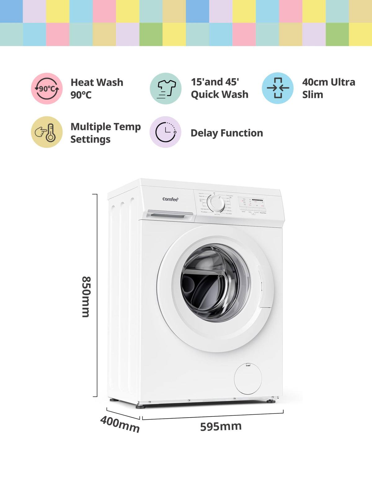 COMFEE' 9kg Washing Machine Energy Class A 1400rpm BLDC Motor Slim White