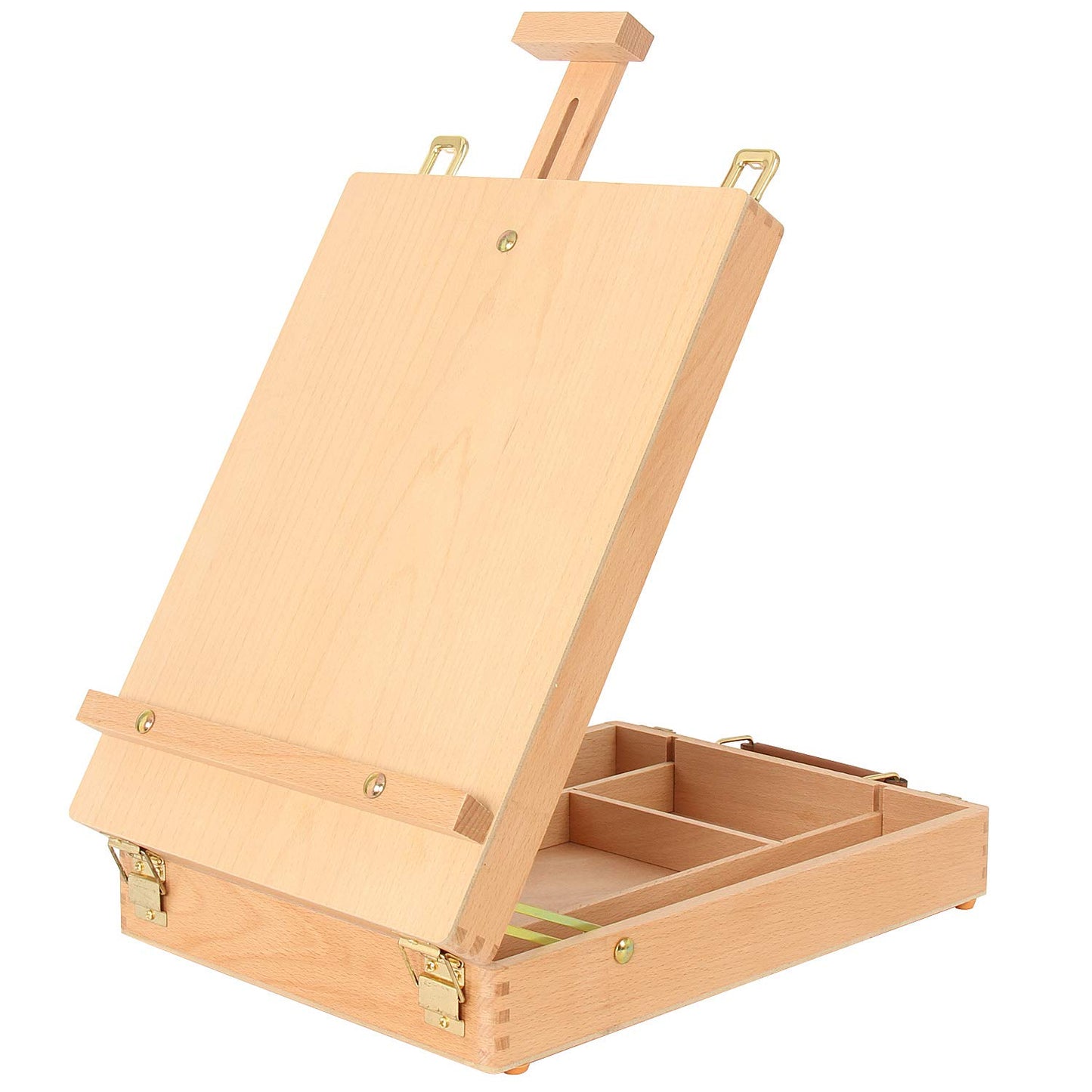 Kuyal Wood Box Easel Artists Painting Set with 18 Acrylic Oil Paint Colors, 12 Color Pencil, 6 Artist Brushes, 1 Stretched Canvas, 12 Soft Pastels, Art Table Easel with Supplies