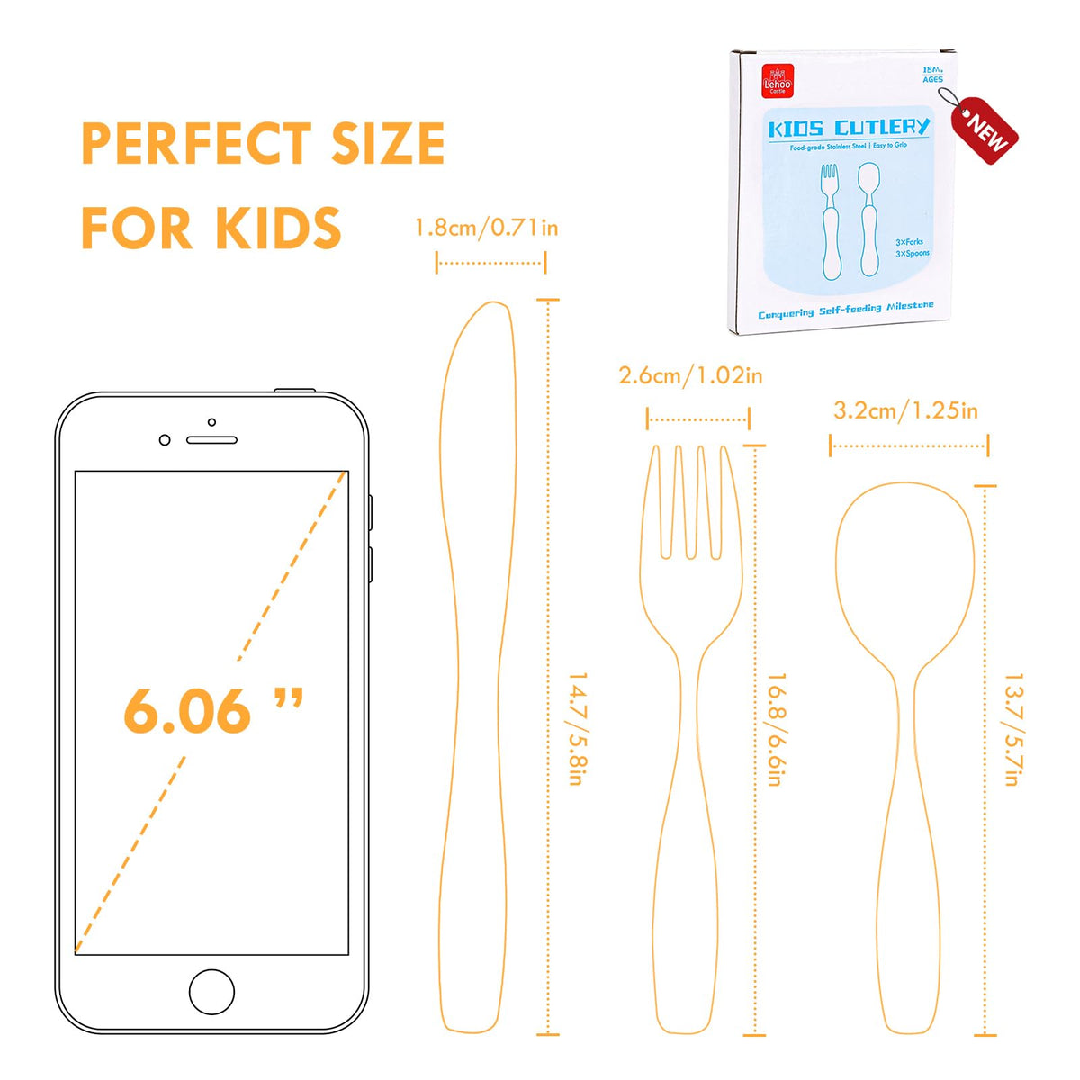 Lehoo Castle Stainless Steel Toddler Cutlery Set, 6-Piece Dinosaur Design