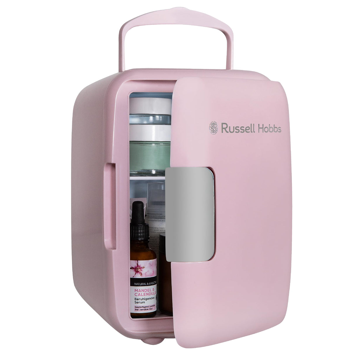Russell Hobbs RH4CLR1001 4L/6 Can Portable Mini Cooler & Warmer for Drinks, Cosmetics/Makeup/Skincare, AC/DC Power, Retro Style, White, For Bedroom, Home, Caravan, Car