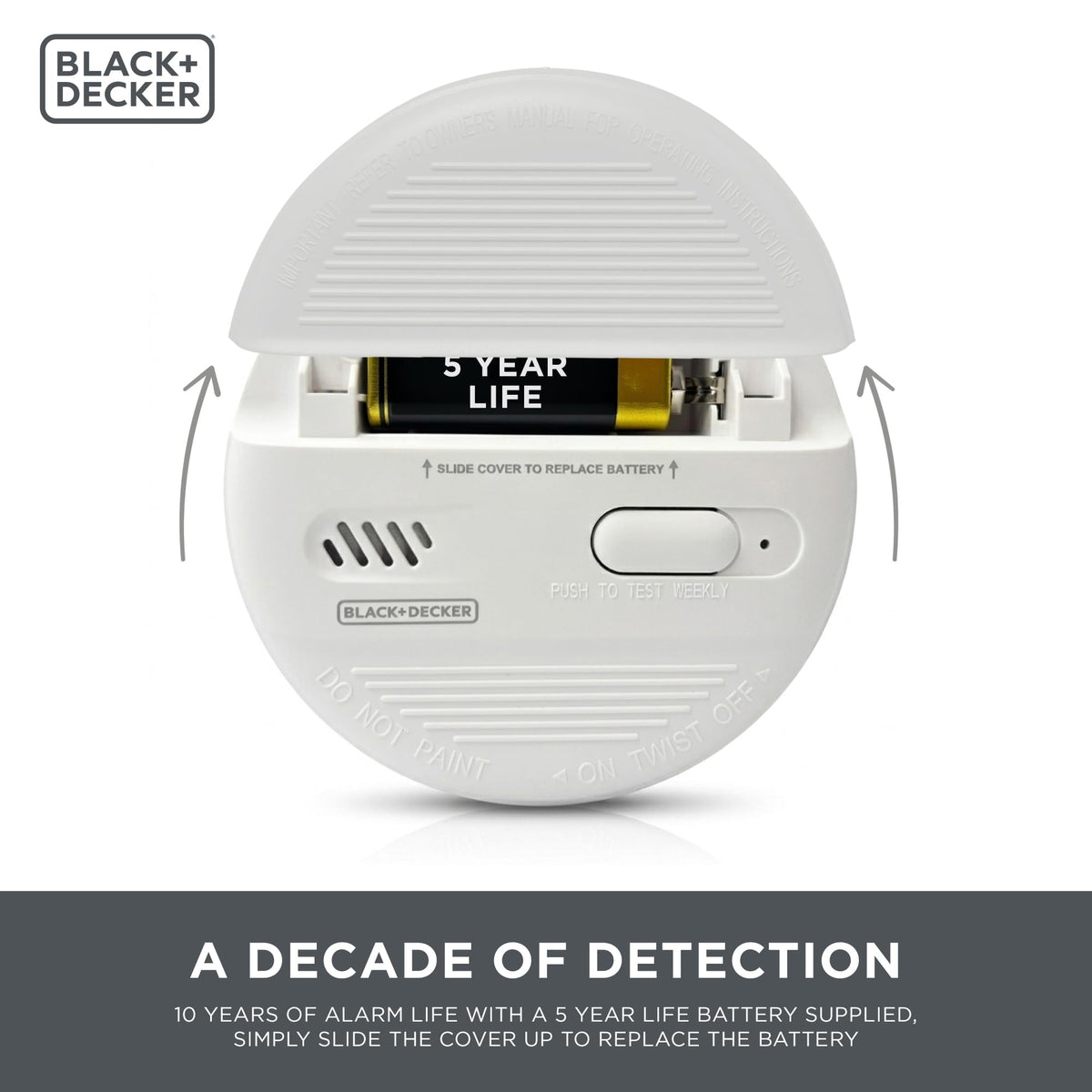 BLACK+DECKER Smoke Alarm 2 Pack for Home 10 Year Life, Replaceable Battery