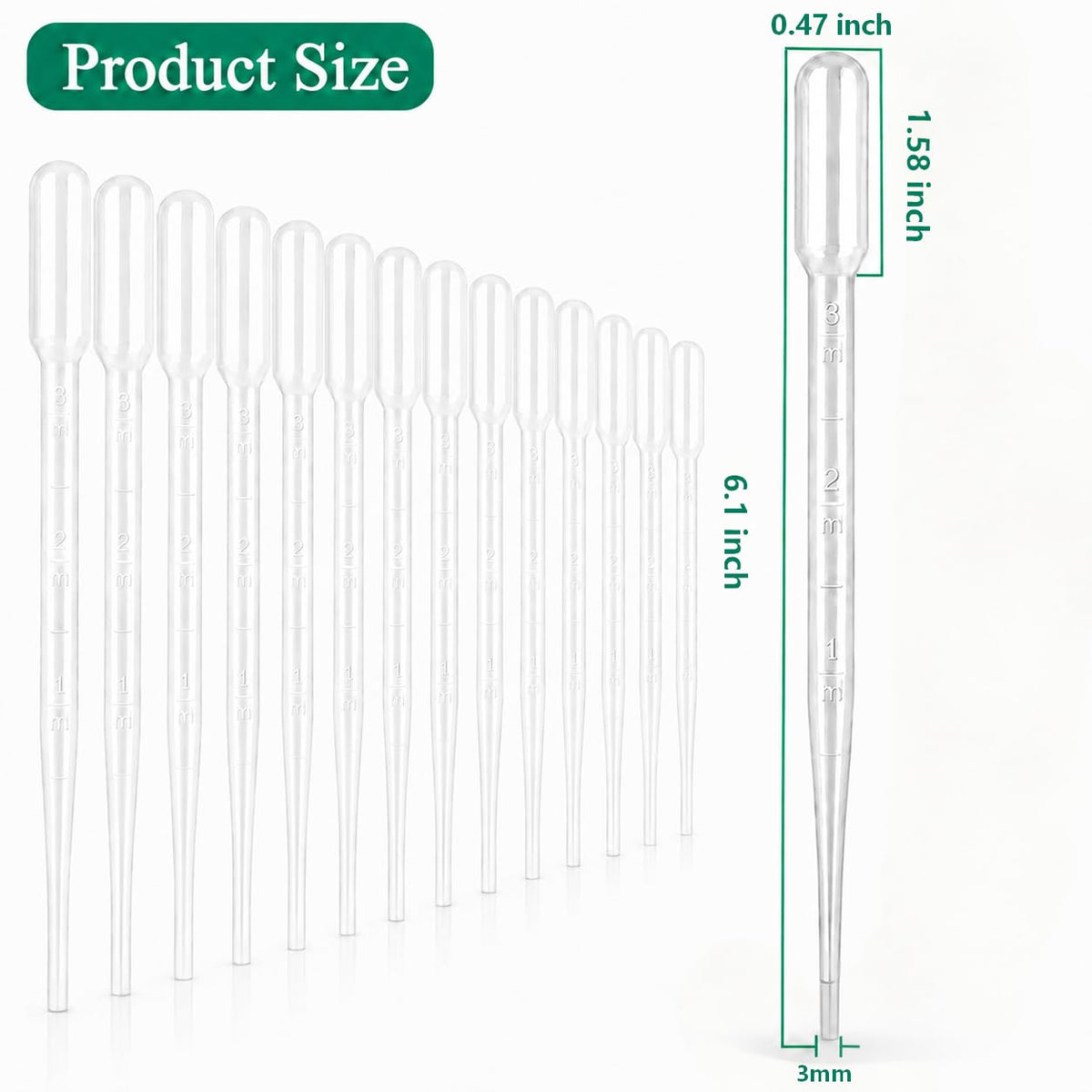 moveland 𝟭𝟬𝟬𝟬𝗣𝗰𝘀 𝟯𝗺𝗹 Dropper Pipettes- Plastic Transfer Pipette for Lab Science, Essential Oil, DIY Art, Medicine - Excellent Suction Without Leakage