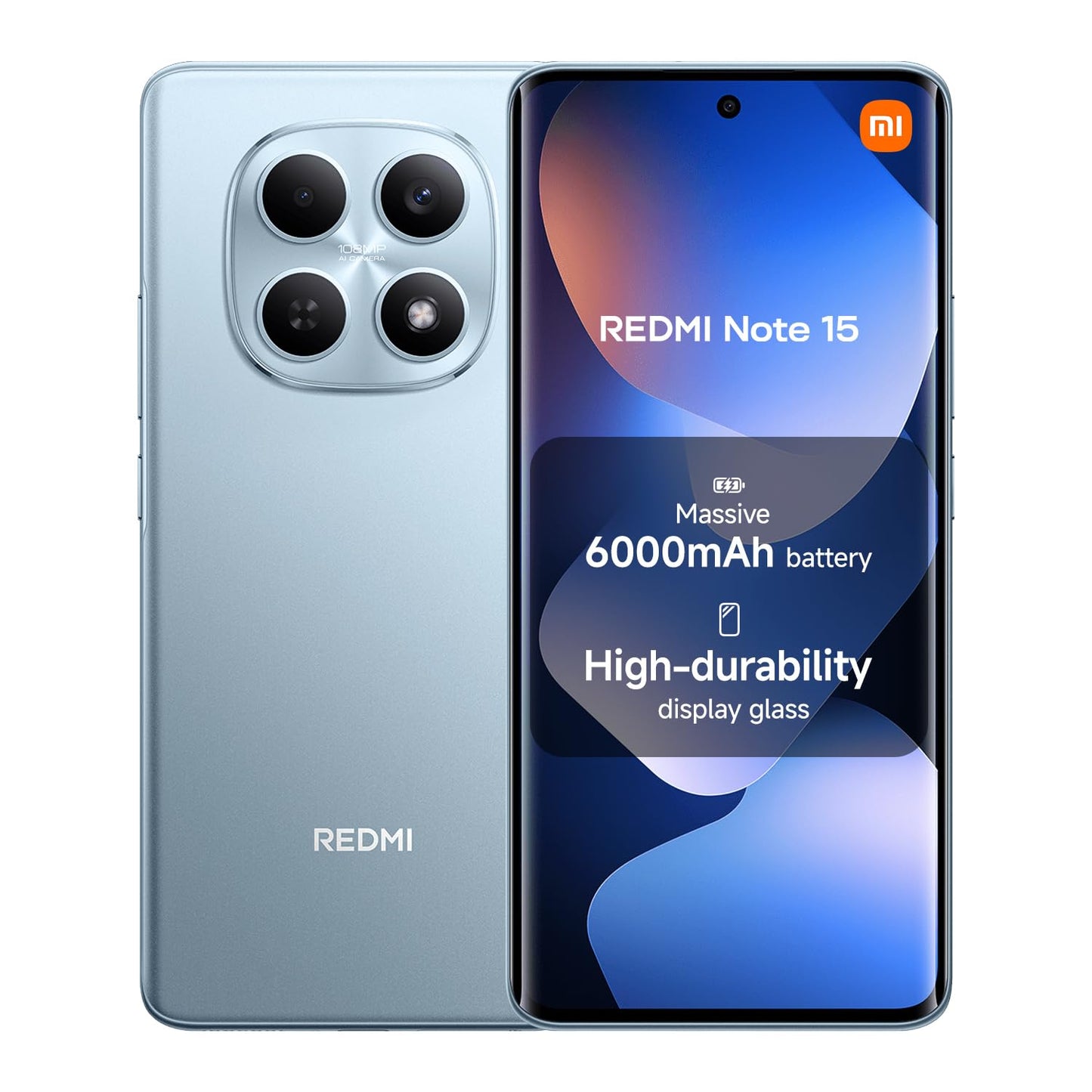 XIAOMI Redmi Note 15 5G, Smartphone 8+256 GB, Ultra-slim Design, IP65 Water Resistance, 108MP Super-clear Camera, 6.77" FHD+ Display, Glacier Blue, Warranty 2 years, Charger Not Included | 120Hz, 25098RA98G