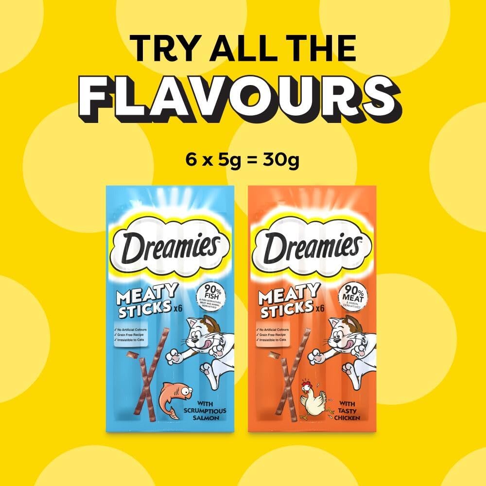Dreamies Meaty Sticks 84-Piece, Cat Treats Tasty Snacks with Delicious Salmon, Pack of 14 x (30 g)