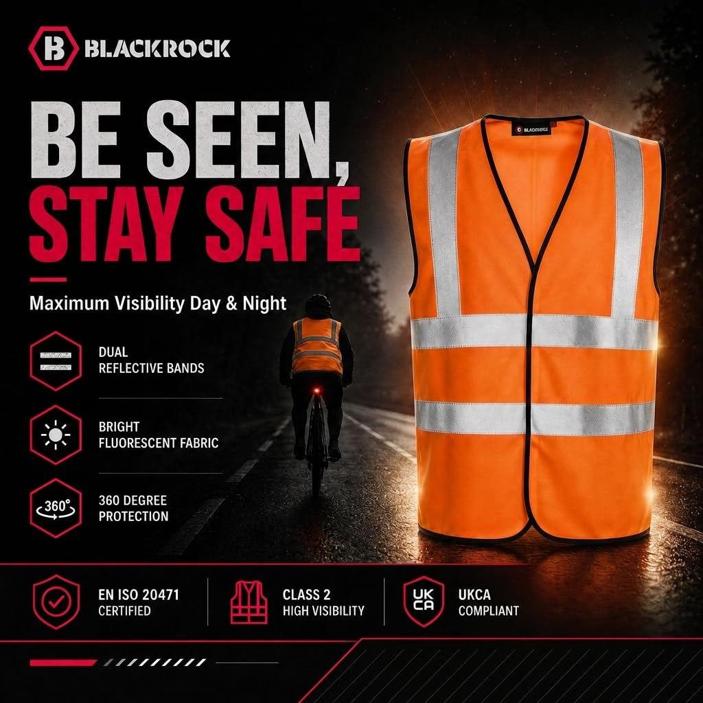 Blackrock Yellow/Orange Hi Vis Vest, High Vis Vests, Hi-Vis Jackets, High Visibility, Safety Vest, Reflective, Hivisible PPE, Hi Viz, Security Vests, Workwear, Work, Cycling, Mens Womens