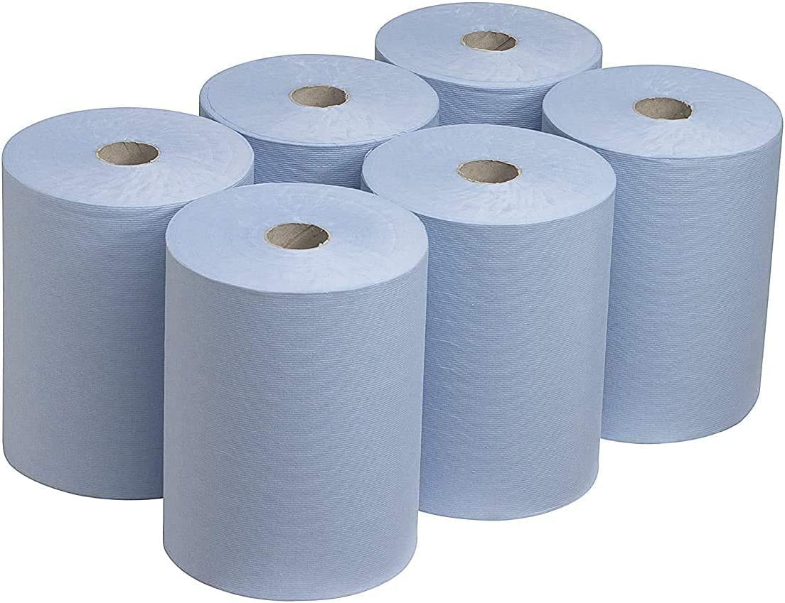 TPZ Centre Feed Paper Rolls Blue, 2 Ply Embossed Wipers, 6 Rolls, 480m Each