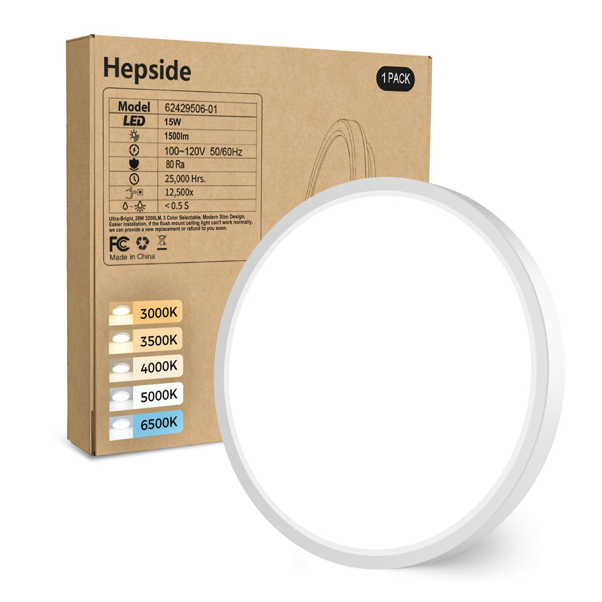 hepside 2 Pack Bathroom Ceiling Light 30cm, 3000K/3500K/4000K/5000K/6500K 5CCT LED Ceiling Lights, 24W, Modern, Waterproof, Round Flush Mount for Bathroom, Kitchen, Bedroom, Hallway