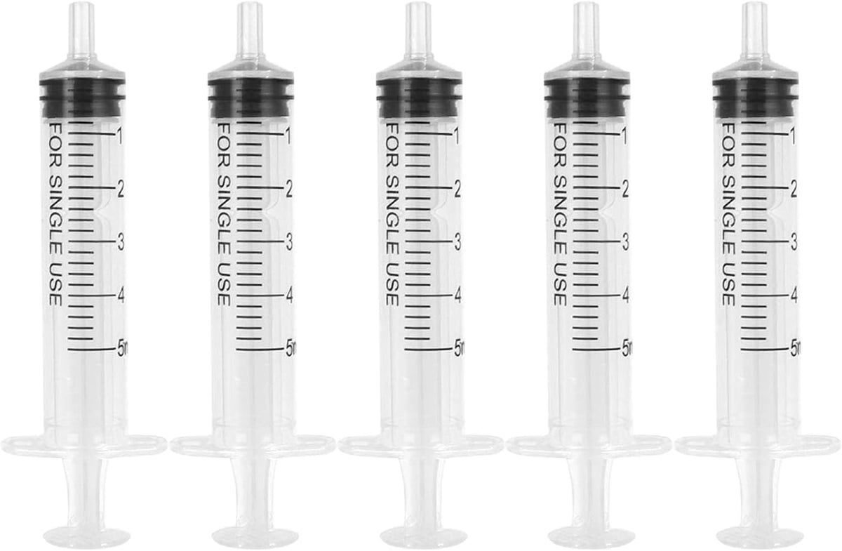 5PCS 5ML Plastic Syringes Measuring Syringe No Needle Syringe 5ML Syringes Sterile Colostrum for Scientific Lab Baby Medicine Dispensing Liquid Measuring Watering Pet Feeding Glue Applicator