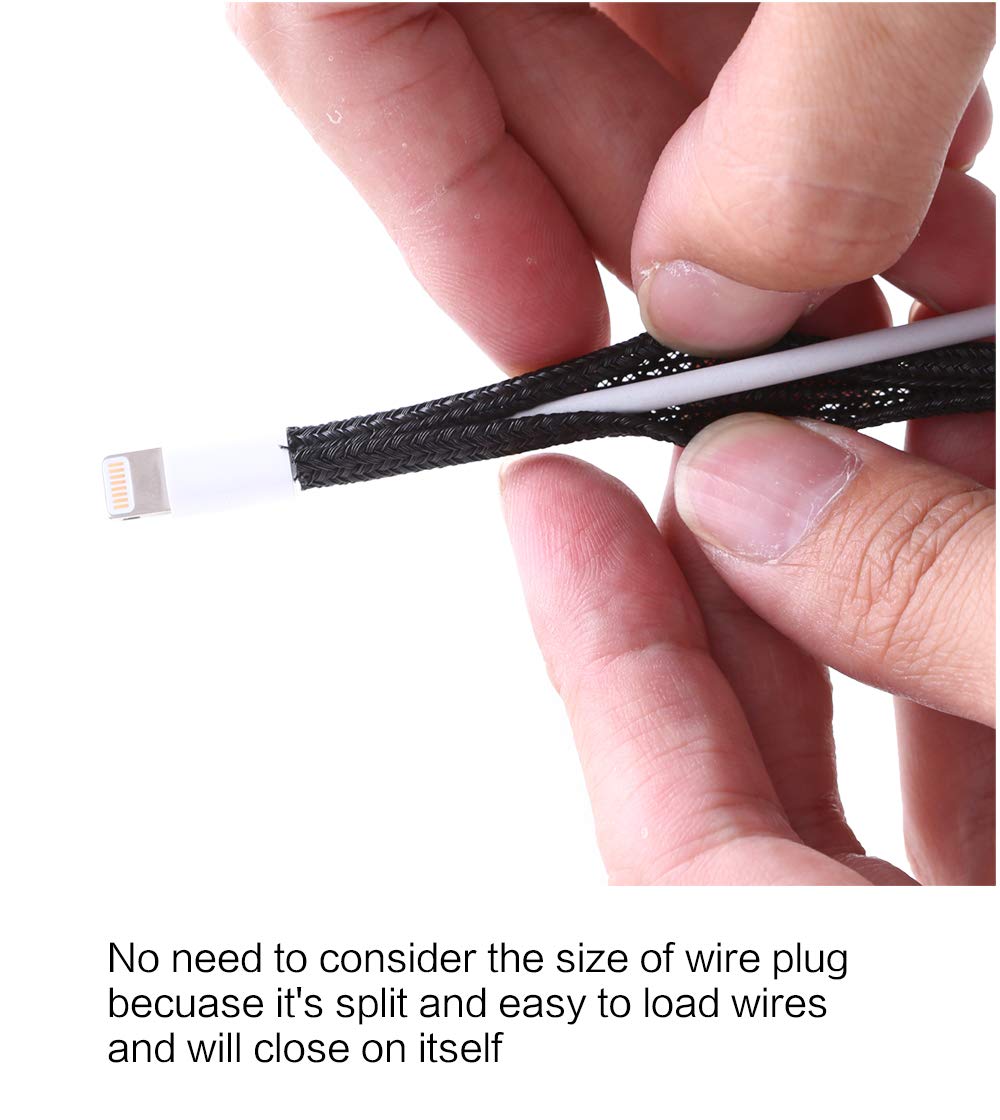 Alex Tech 10ft - 1/2 inch Cord Protector Wire Loom Tubing Cable Sleeve Split Sleeving for USB Power Cord Audio Video Cable – Protect Cat from Chewing Cords - Black