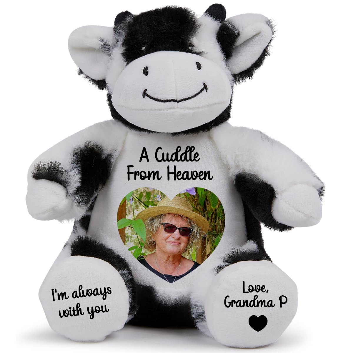 Personalised Memory Teddy Bear with Heart-Shaped Photo – “A Cuddle From Heaven” Keepsake Gift – 28 Bear Styles – Add Your Text & Choose Colour – Custom Memorial Bear (White Angel Teddy)