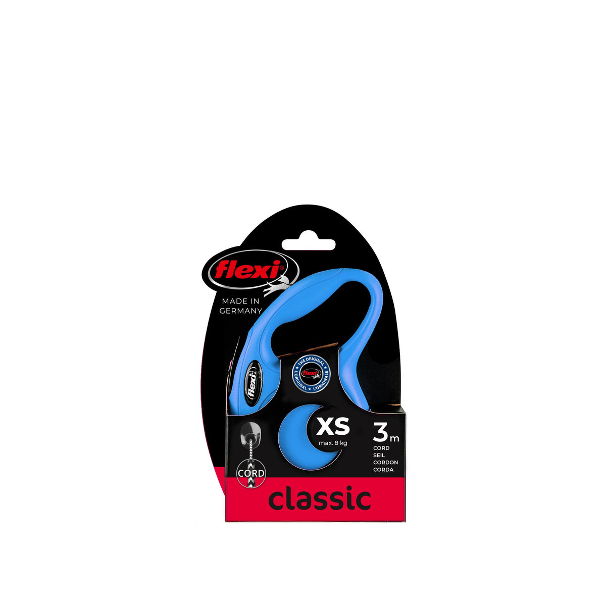 flexi Classic S | 5 m Retractable Cord Leash for Dogs up to 12 kg | Black | Retractable Dog Lead | Weight: 160 g | Dimensions: 9.6 x 16.2 cm