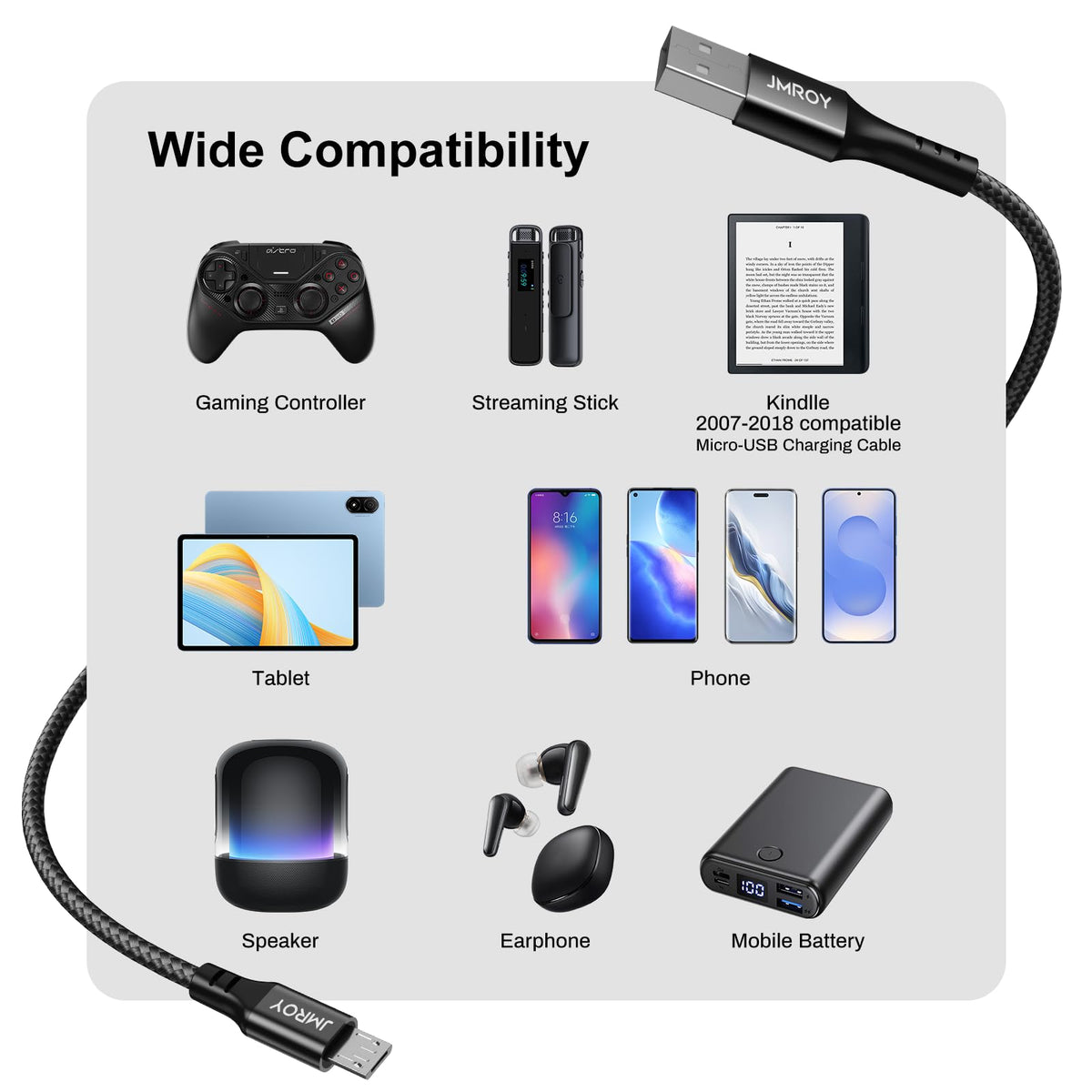 Micro USB Cable 2M 2PACK Android Charger Cable Fast Charging Cable Nylon Micro USB Charger cable Samsung Galaxy S7 Edge S6 S5 J7 J5 J6 J3 Note A6 A10,Sony,LG,Kindle,Xbox,PS4,Tablets,Nexus,Sony