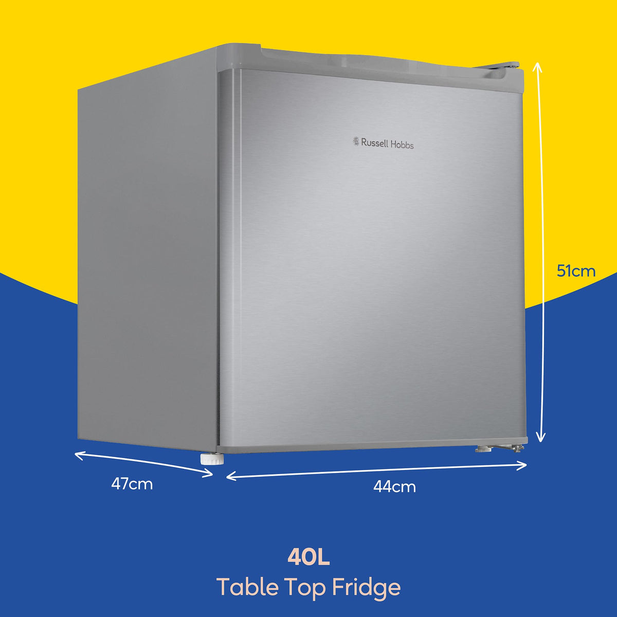 Russell Hobbs Table Top Larder Mini Fridge 66L Capacity, Reversible Door & Adjustable Feet, 0 to 8 Degrees Manual Temperature Control, Silver RH67TTLF0E1SS