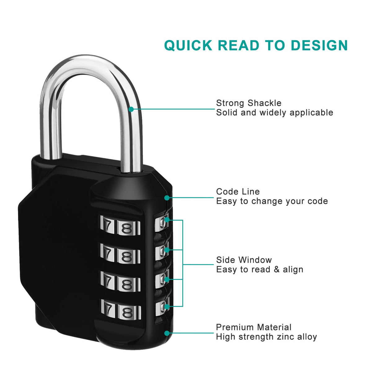 ZHEGE Combination Padlock, 4 Digit Coded Padlock (Sky Blue)
