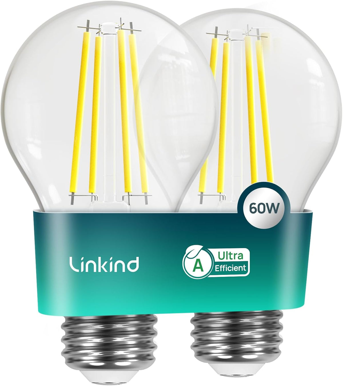 Linkind E27 LED Bulb, Ultra-efficient A-Rated 7.2W=100W Equivalent, 2700K Warm White 1521lm, Edison Screw in Light Bulb, Clear Glass Vintage Filament LED Bulb, 50000H Lifespan, 6 Pack