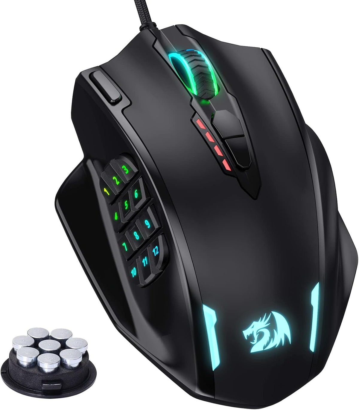 Redragon M908 Impact RGB LED MMO Gaming Mouse With 12 Side Buttons, Optical Wired Ergonomic Mouse with Max 12,400DPI, High Precision, 18 Programmable Macro Shortcuts, Comfort Grip