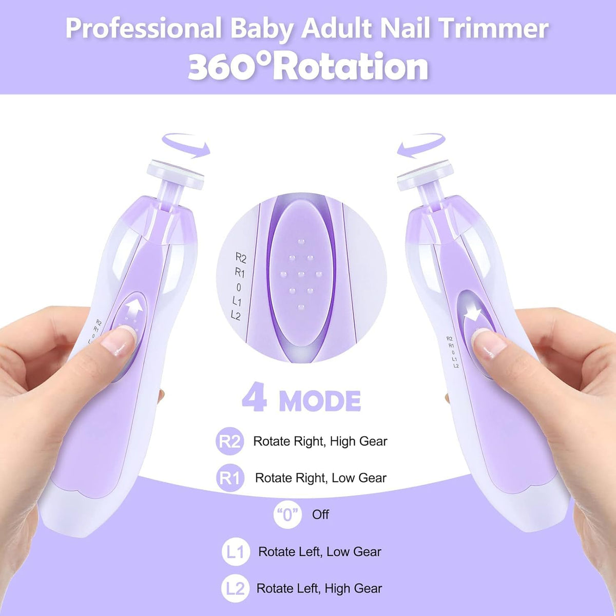 Qunlions life Baby Nail Trimmer Electric, 6 in 1 Rechargeable Baby Nail Clippers Manicure Set Grooming Kit for Toddler Infant or Adults (Pink)