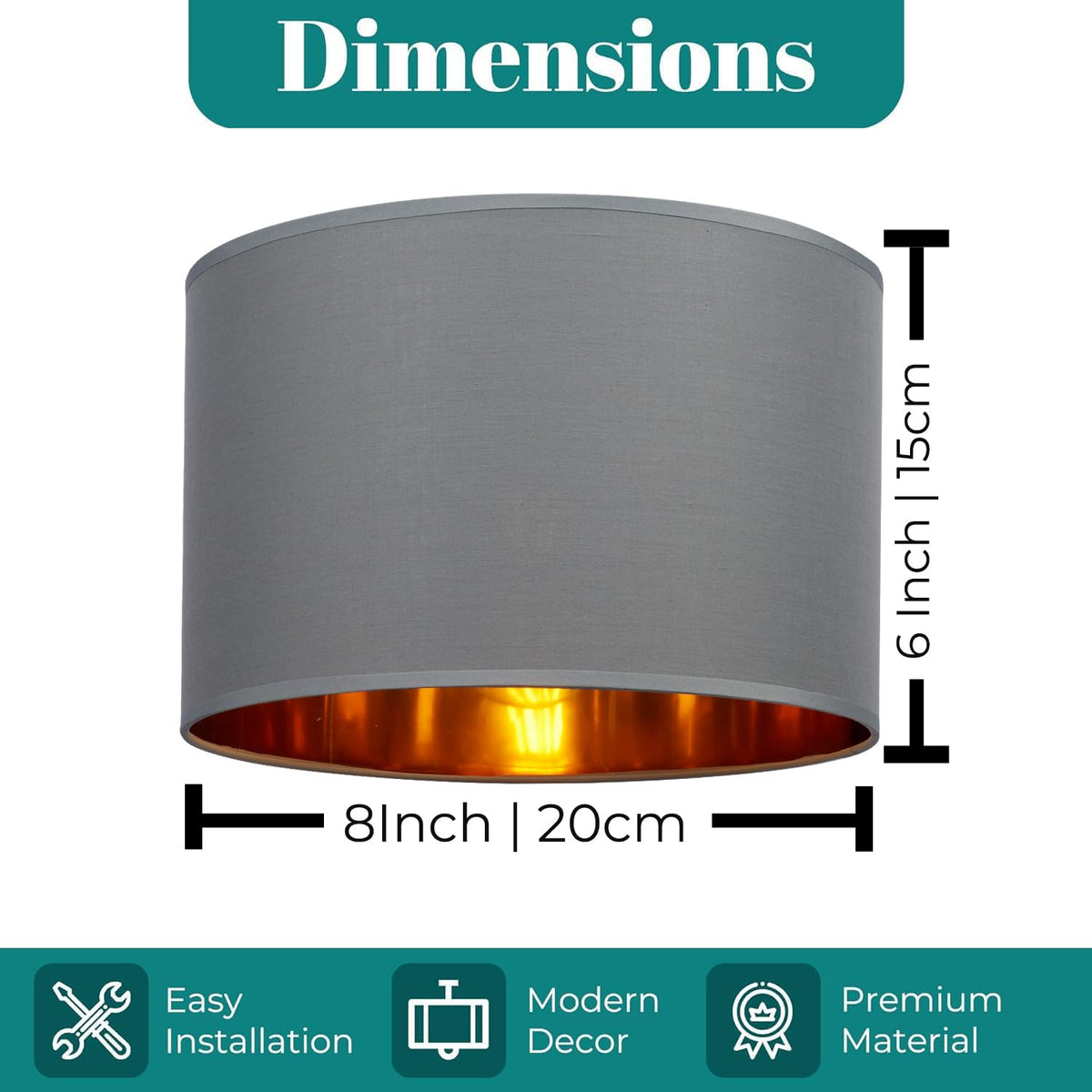 GIGGI Fabric Lamp Shades with Golden Inner Light Shade Ceiling – Modern Lampshades for Ceiling Lights, Lamp Shades for Table Lamps, Floor Lamps, Living Room, Bedroom, Home Décor (Green, 12")