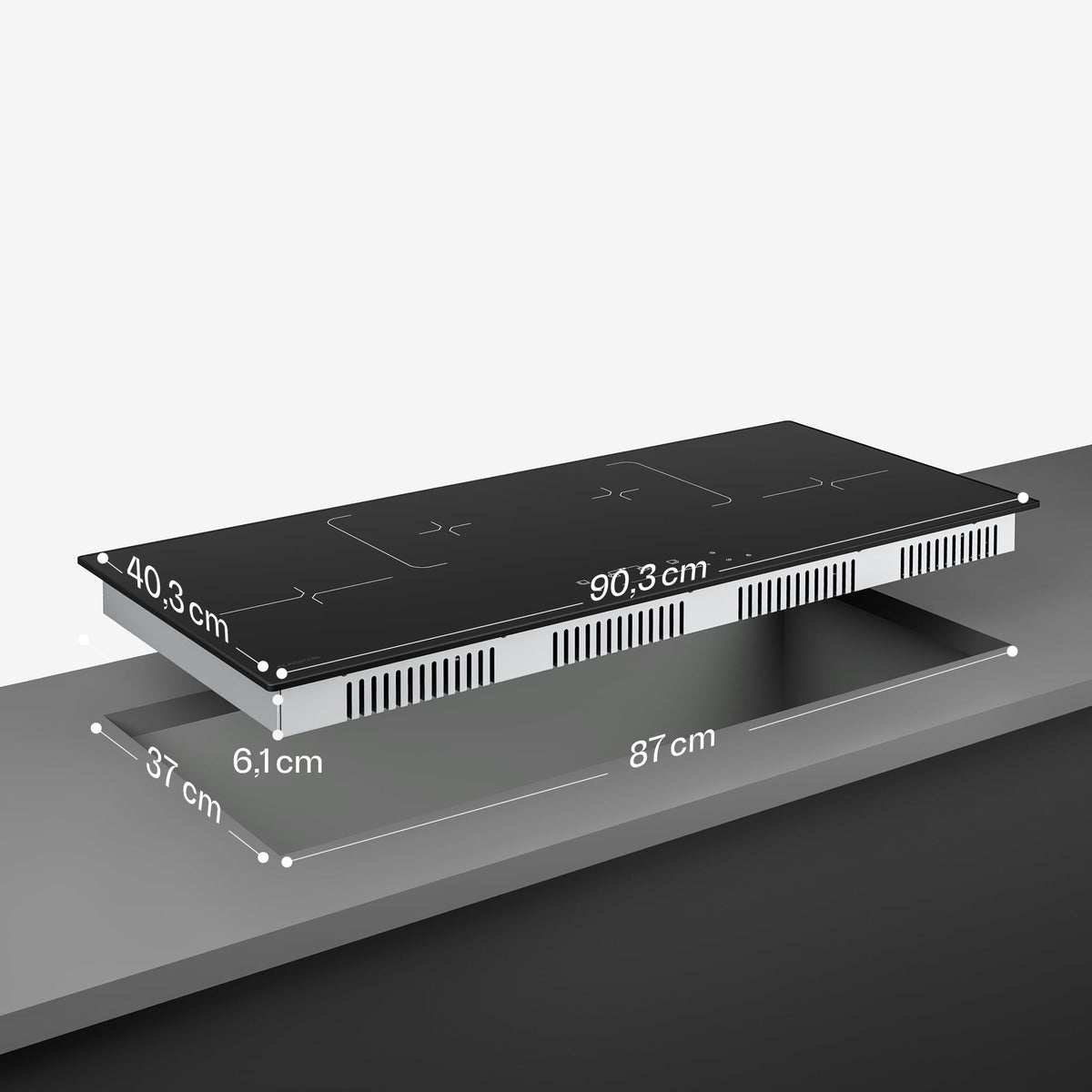 Klarstein Velaire Induction Hob 90 cm – 5 Zone Cooktop 7200W, Touch Slider, 9 Power Levels, 2 Flex Zones, Residual Heat Indicator