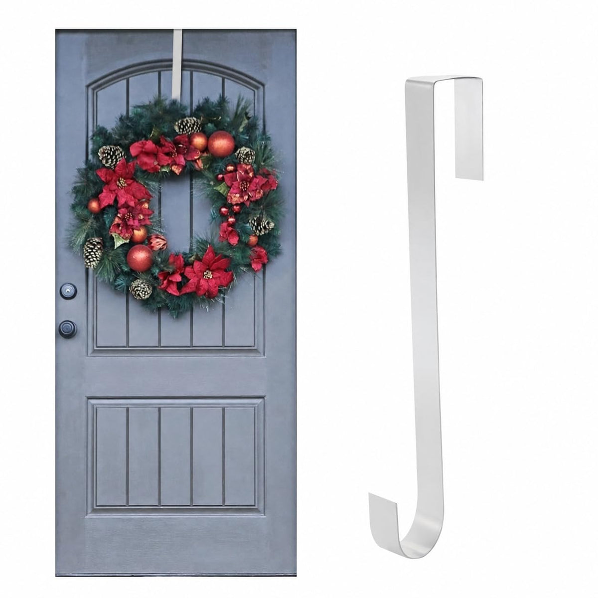 Jsdoin Christmas Wreath Door Hanger, 12.5 Inches Metal Front Door Wreath Hook for Christmas Home Office Wall Wedding Wreaths or Decorations (White, 1 Pack)