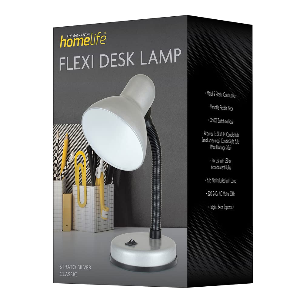 HOMELIFE 35w 'Classic' Flexi Desk Lamp with Versatile Flexible Neck - Integral On/Off Switch - Approx. 34cm Height - L958BK - Onyx Black