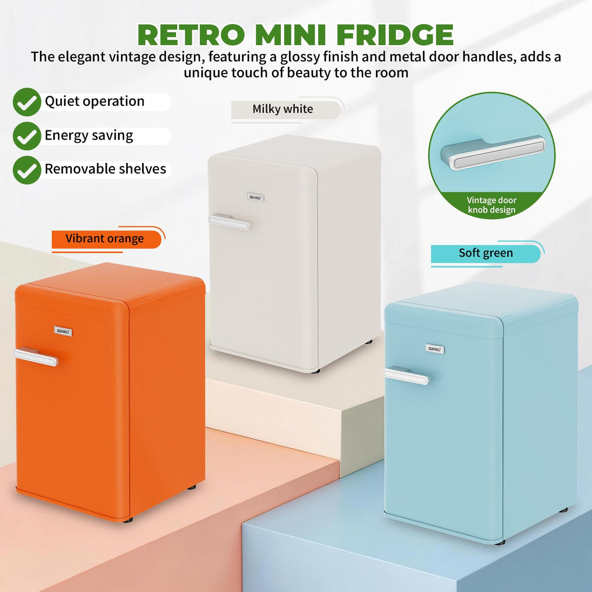 LIKEEM Retro Mini Fridge 72L, 43dB Quiet, Vintage LED Cooler, 7 Temp