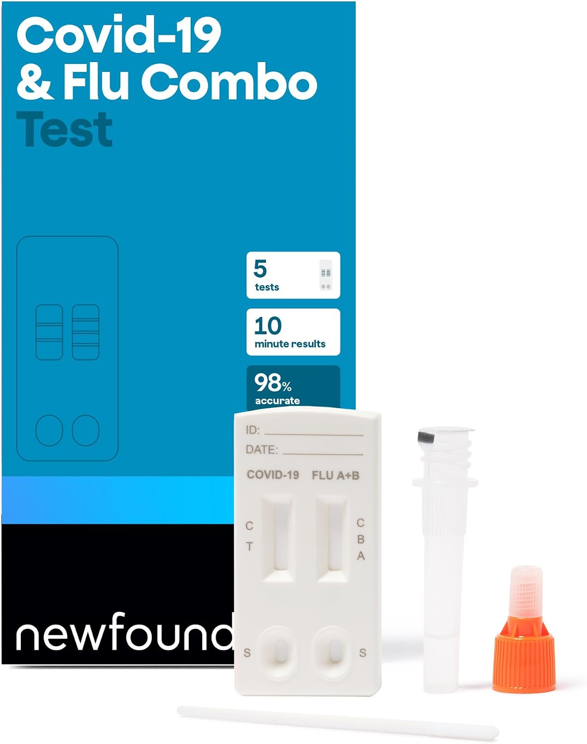 Newfoundland COVID & Flu Combo Test Kit - Dual Home Self-Testing for Influenza & COVID-19 - Rapid Results in 10 Minutes - Detects Coronavirus & Flu Strains - CE Certified - 5 Pack