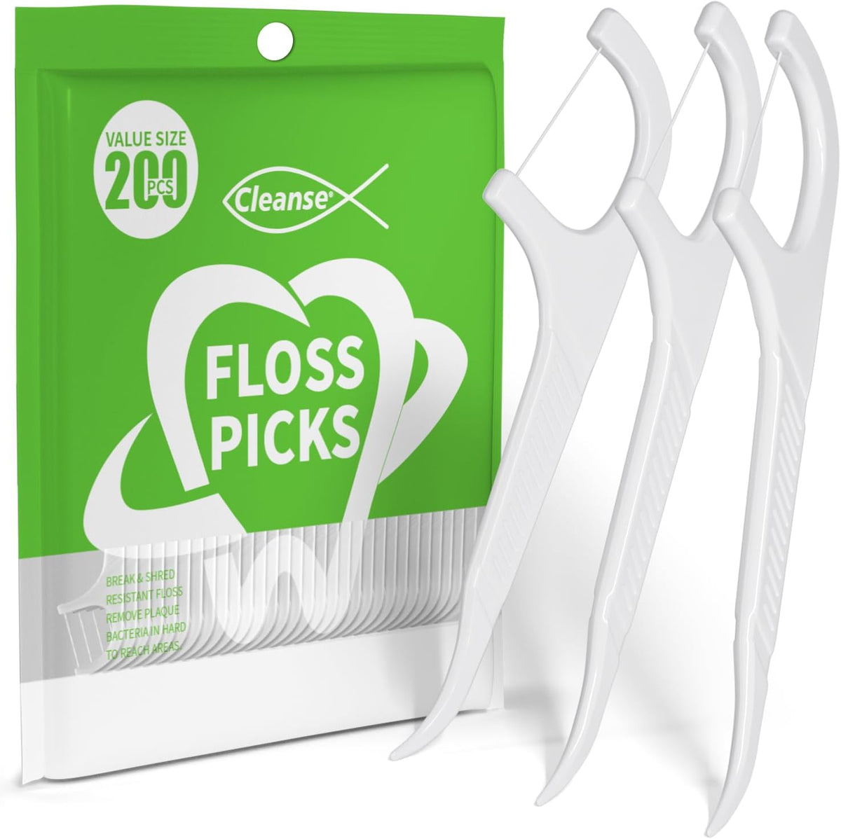 Cleanse Dental Floss Sticks, 200 Pack, Plastic Disposable Picks