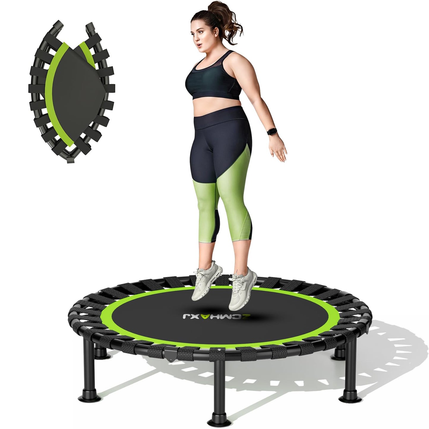 ZCMHAXJ Foldable Mini Trampoline, 40" Rebounder Trampoline for Adults & Kids, 450lbs Capacity with/without U/T-Shaped Adjustable Bar, Indoor Fitness Workout Exercise Equipment