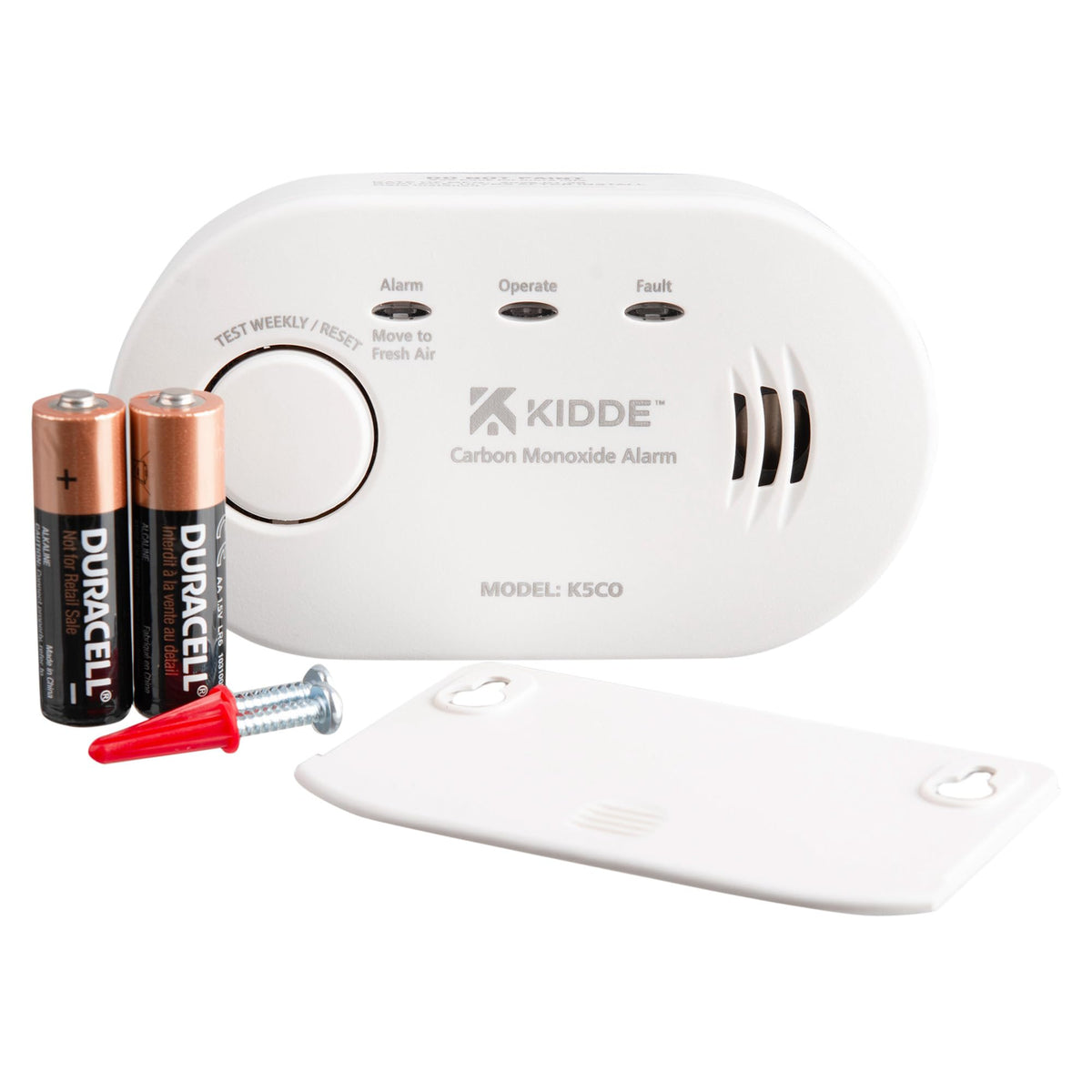 Kidde 5CO Carbon Monoxide Alarm and Detector with AA Batteries - 10 Year Sensor Life CO Alarm for Home