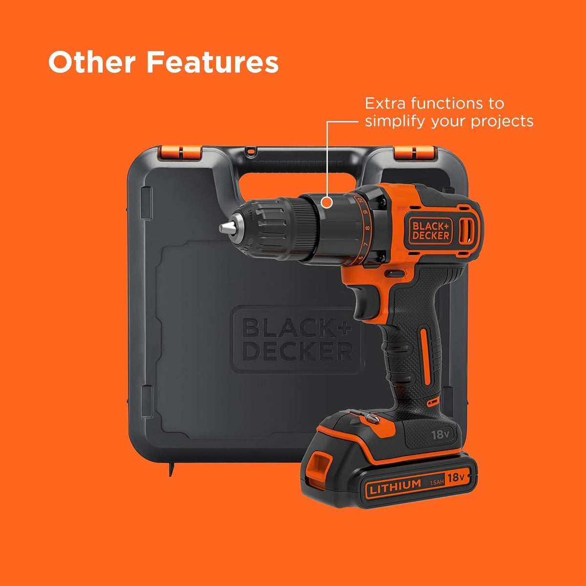 BLACK+DECKER 18V Cordless Hammer Drill, BCD700S1K-GB