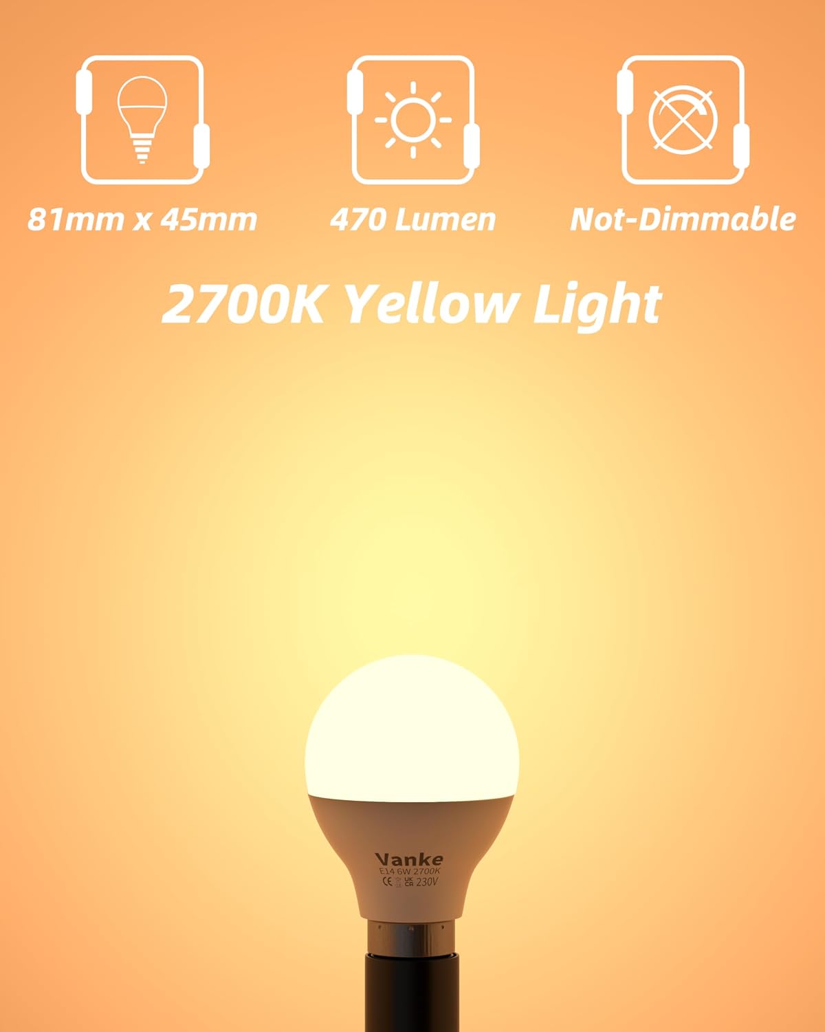 Vanke E14 LED Light Bulb, Warm White 2700K, 6W (40W Equivalent), Pack of 3