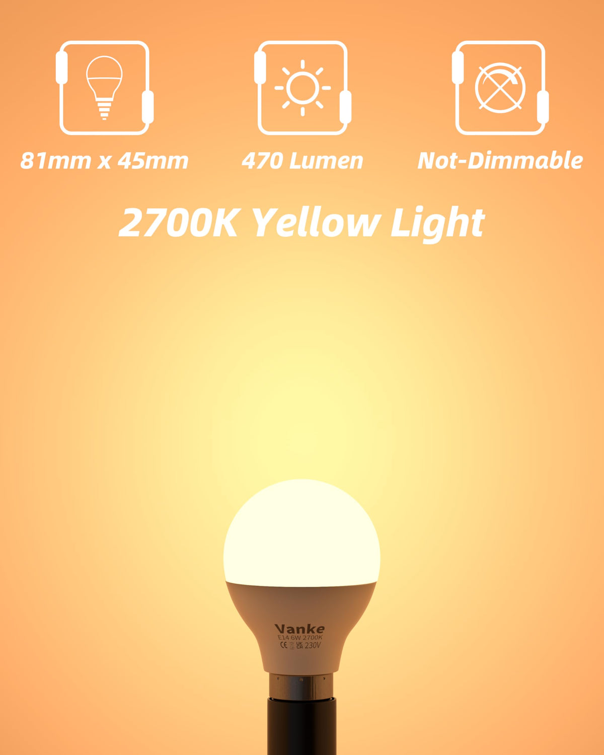 Vanke E14 LED Light Bulb, Warm White 2700K, 6W (40W Equivalent), Pack of 3