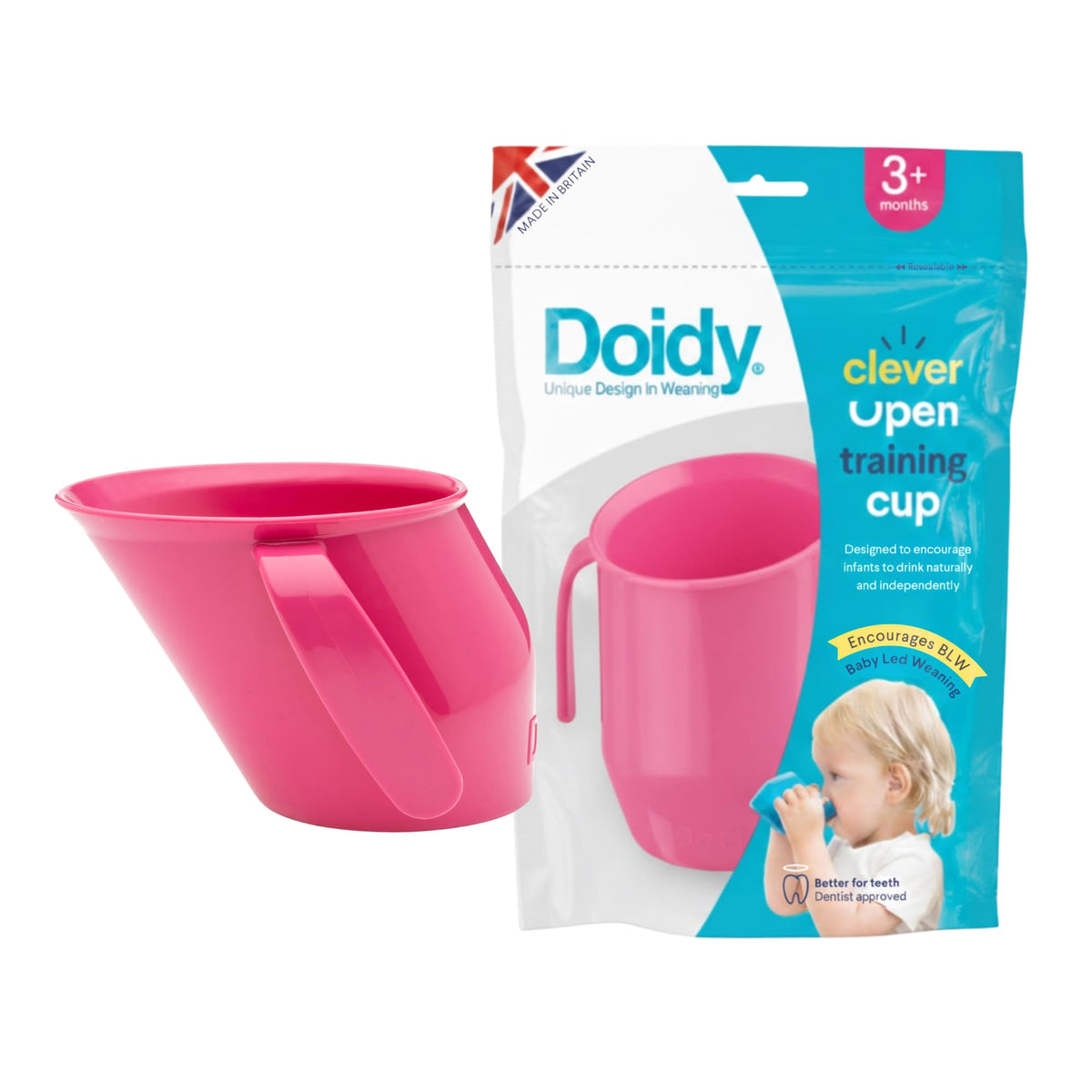 Doidy Cup, Open Cup for Training Baby 6 Months-3 Years, 200ml, Slanted Weaning Cup with Handles for Learning to Drink, BPA Free, 2 Pack (Orange)
