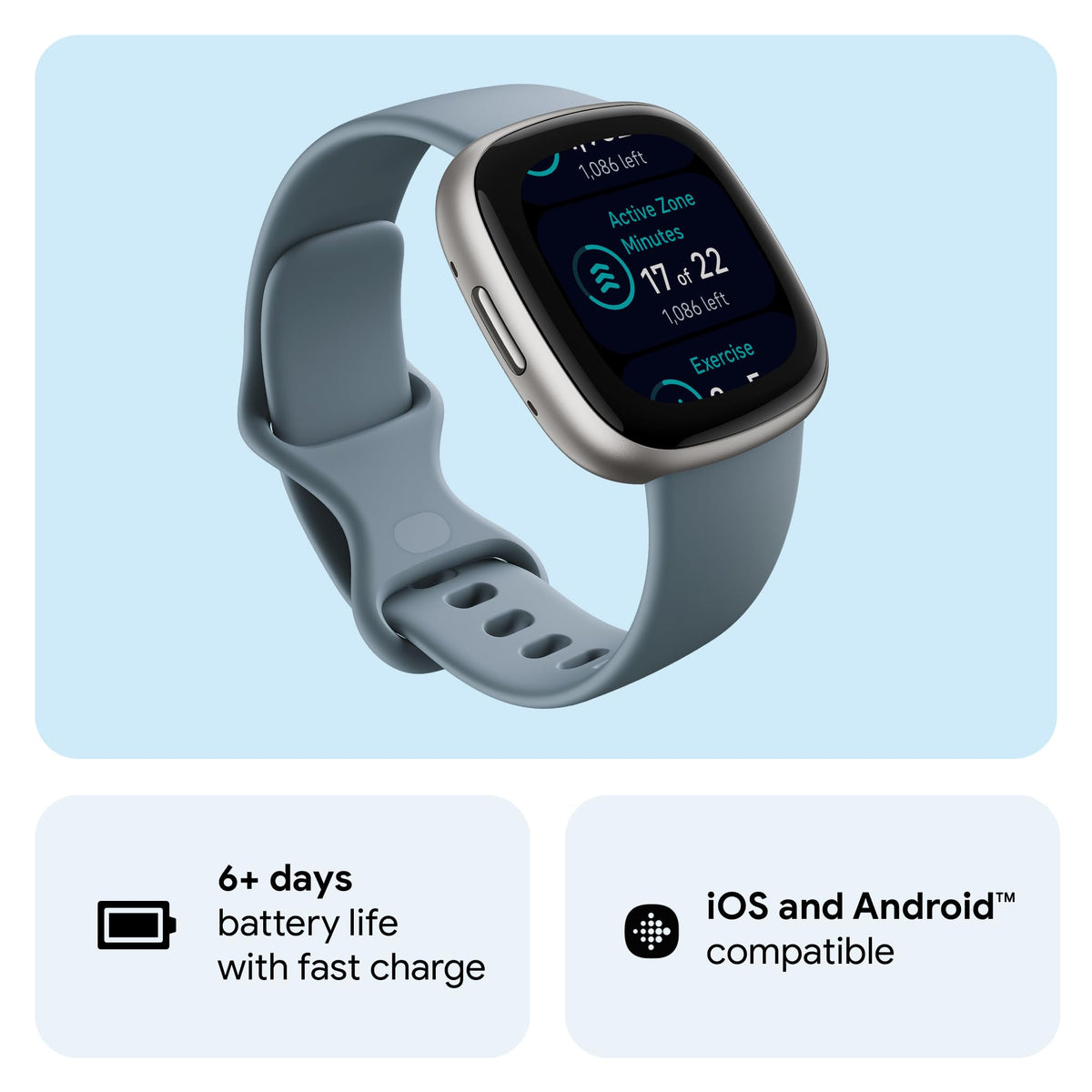 Fitbit Google Versa 4 Fitness Smartwatch with 3 Months Google Health Membership Included and up to 6 days battery life - compatible with iOS & Android, Black/Graphite Aluminium