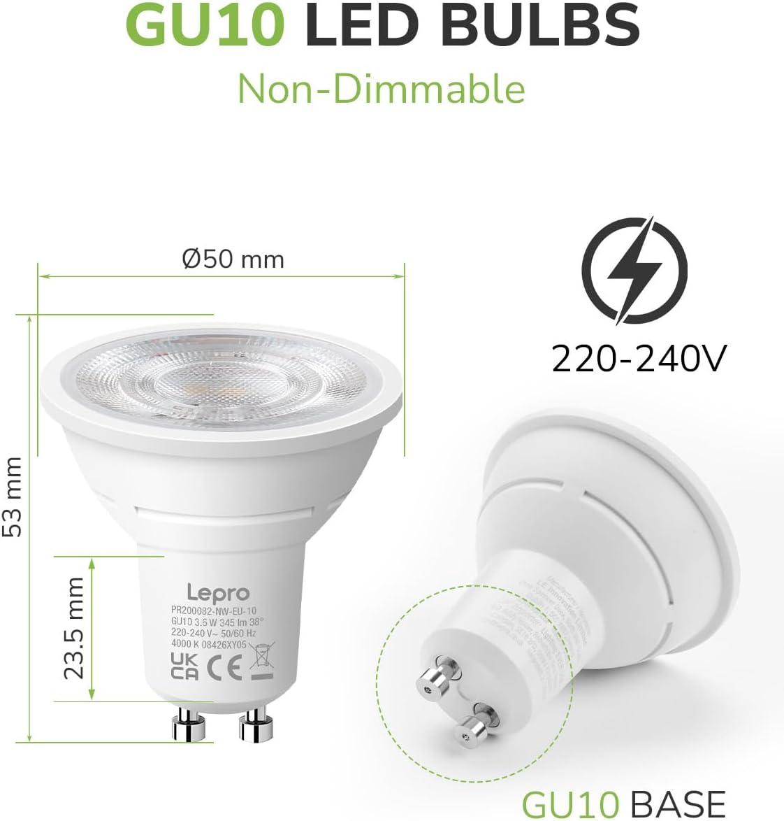 Lepro GU10 LED Spotlight Bulbs, Neutral White 4000K, 50W Equivalent,10-Pack