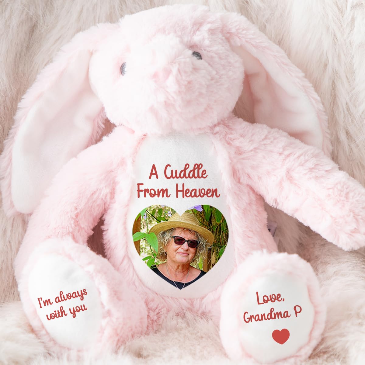Personalised Memory Teddy Bear with Heart-Shaped Photo – “A Cuddle From Heaven” Keepsake Gift – 28 Bear Styles – Add Your Text & Choose Colour – Custom Memorial Bear (White Angel Teddy)