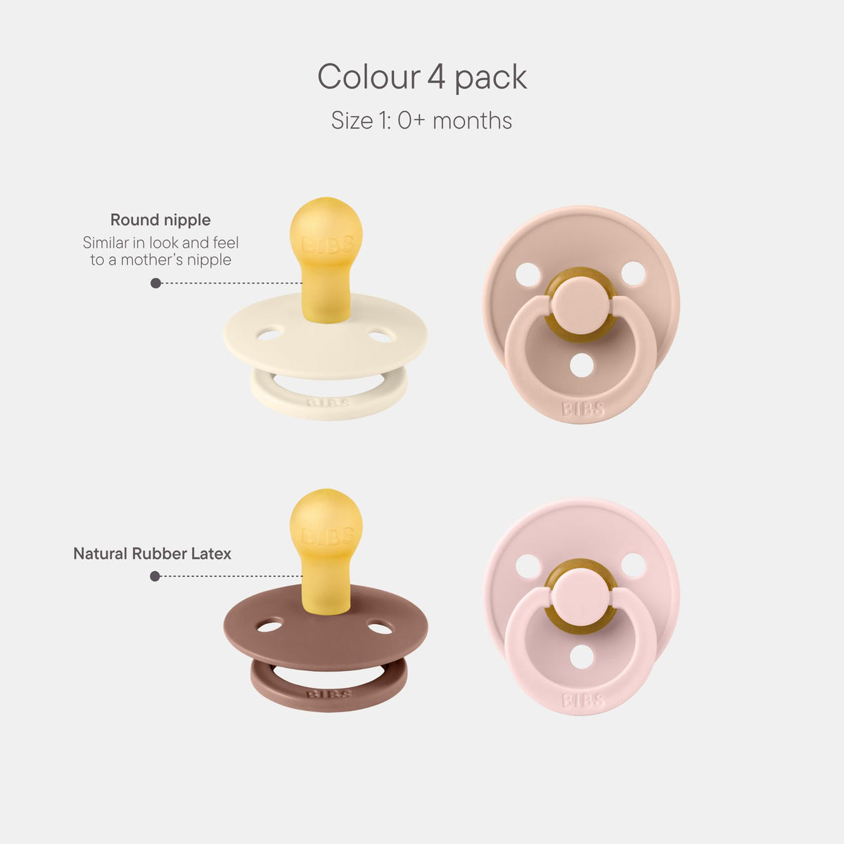BIBS Colour Glow Dummy, 0-6 Months, 4-Pack, Ivory/Sage/Sage Glow/Cloud Glow