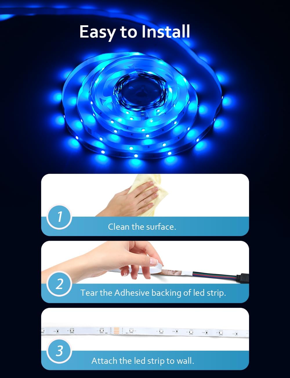 HOVVIDA LED Strip Lights 10M, 1x10M, 30 LEDs/Meter, 24V RGB LED Strip Light, 300 LEDs, APP and Remote Control, Music Mode, Timer Mode, LED for Bedroom, Living Room, Kitchen, Party